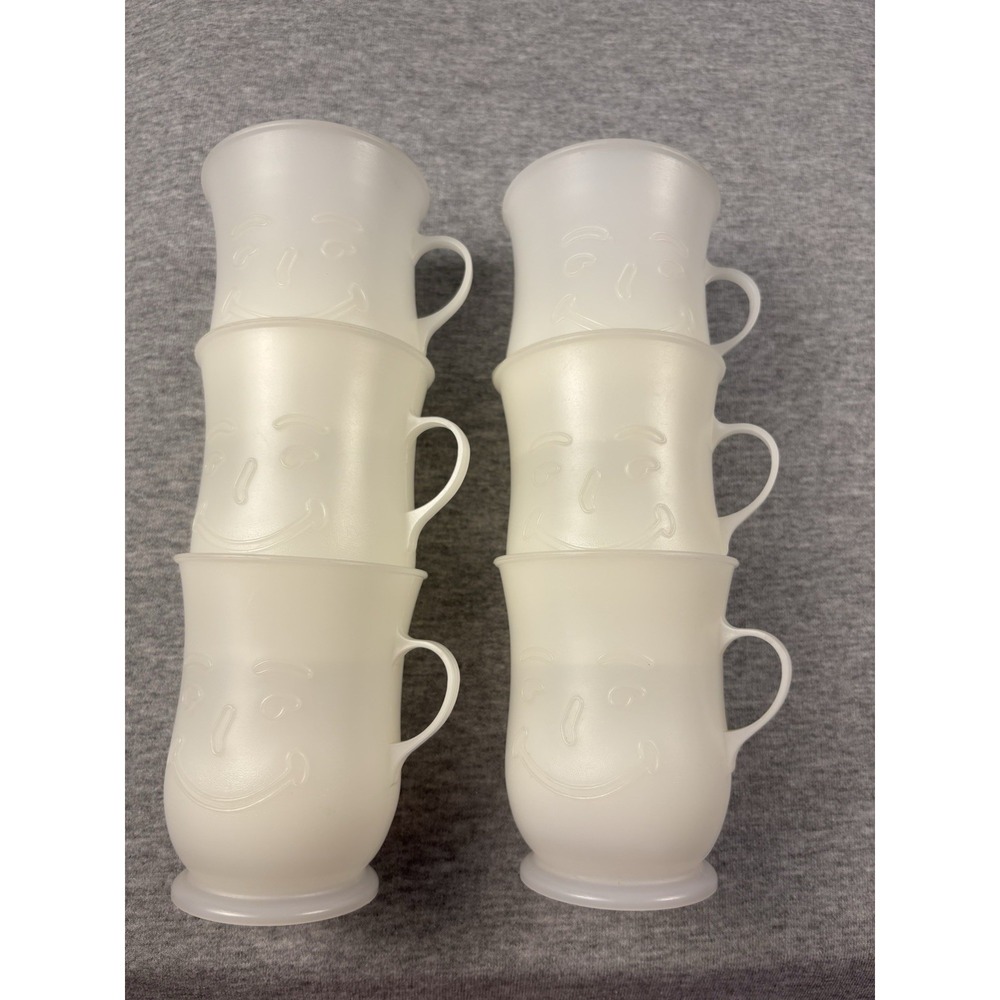 Lot of 6 Vintage 70s Kool-Aid Man Smiling Frosted White Plastic Handled Cup Mug - Picture 6 of 8